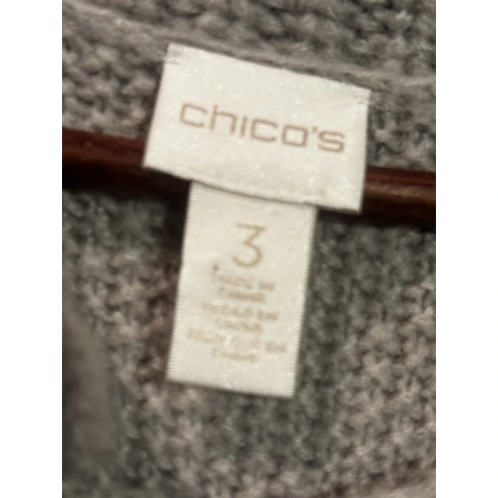 Chicos Womens Chunky Cardigan Sweater XL Gray‎ Wool Mohair Blend Size 3